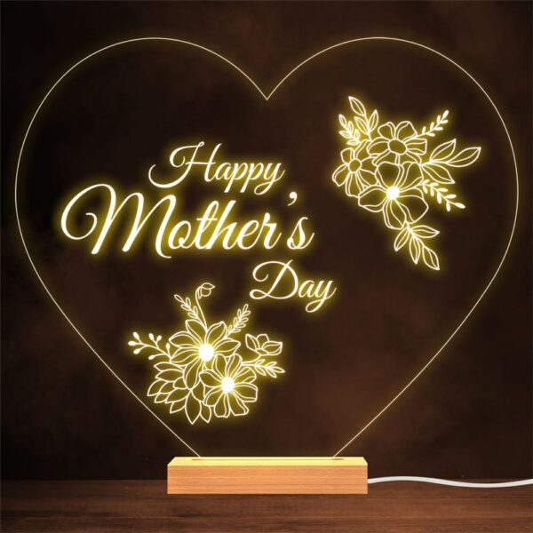 Happy Mother’s Day Heart Flowers Mum Gift Warm Lamp Night Light, Mother’s Day Lamp, Mother’s Day Led Lights