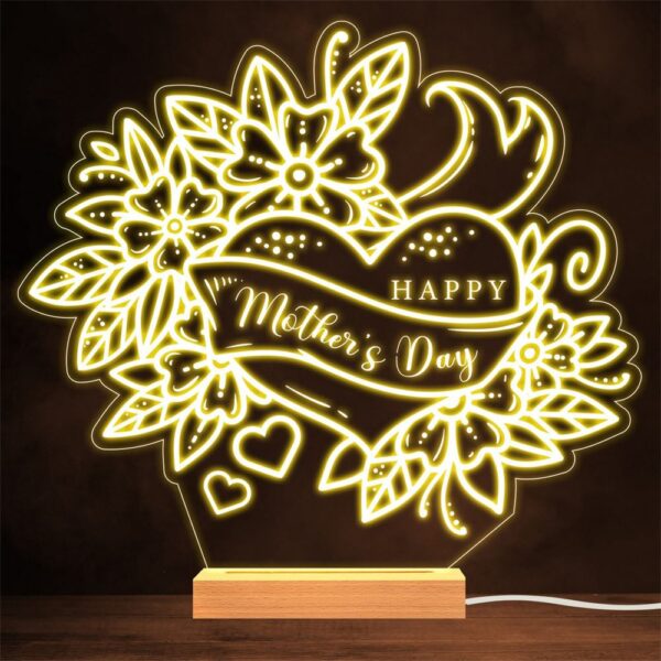Happy Mother’s Day Tattoo Style Heart Flowers Gift Lamp Night Light, Mother’s Day Lamp, Mother’s Day Led Lights