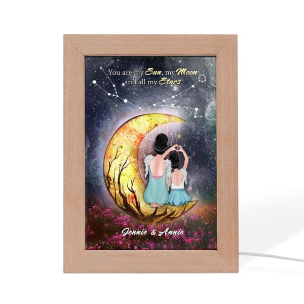 Heart Shaped Mother Daughter Night Sky Moon Star Custom Style Frame Lamp, Picture Frame Light, Frame Lamp, Mother’s Day Gifts