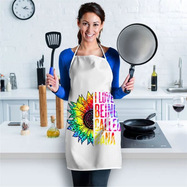 I Love Being Called Nana Sunflower Tie Dye Mothers Day Cute Apron, Mothers Day Apron, Mother’s Day Gifts