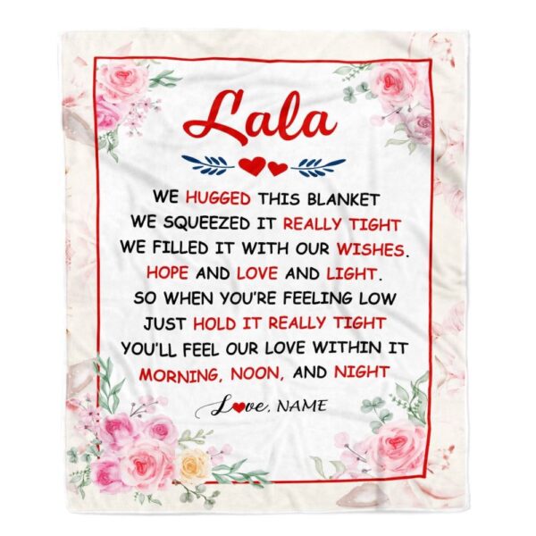 Lala Blanket From Grandkids Granddaughter Grandson We Hugged This Blanket Floral, Personalized Blanket For Mom, Mother’s Day Gifts Blanket