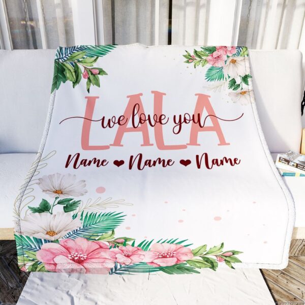 Lala Blanket From Grandkids Granddaughter Grandson We Love You Floral, Personalized Blanket For Mom, Mother’s Day Gifts Blanket