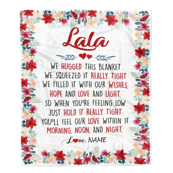 Lala Blanket From Grandkids Grandson Granddaughter We Hugged This Blanket, Personalized Blanket For Mom, Mother’s Day Gifts Blanket