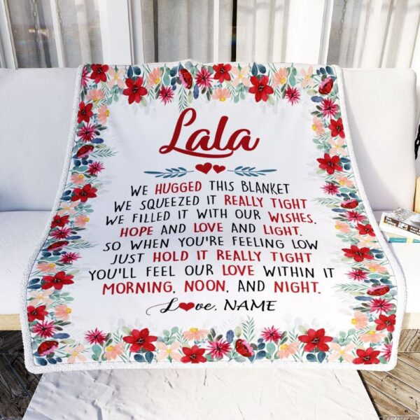 Lala Blanket From Grandkids Grandson Granddaughter We Hugged This Blanket, Personalized Blanket For Mom, Mother’s Day Gifts Blanket