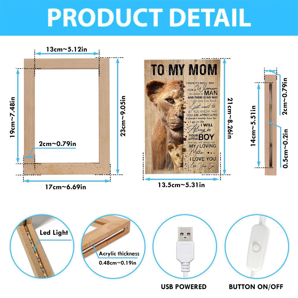 Lion Son To My Mom I Love You Frame Lamp Mother’S Day Gift, Picture Frame Light, Frame Lamp, Mother’s Day Gifts