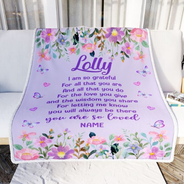 Lolly Blanket From Granddaughter Grandson Floral Butterfly Love You Give, Personalized Blanket For Mom, Mother’s Day Gifts Blanket