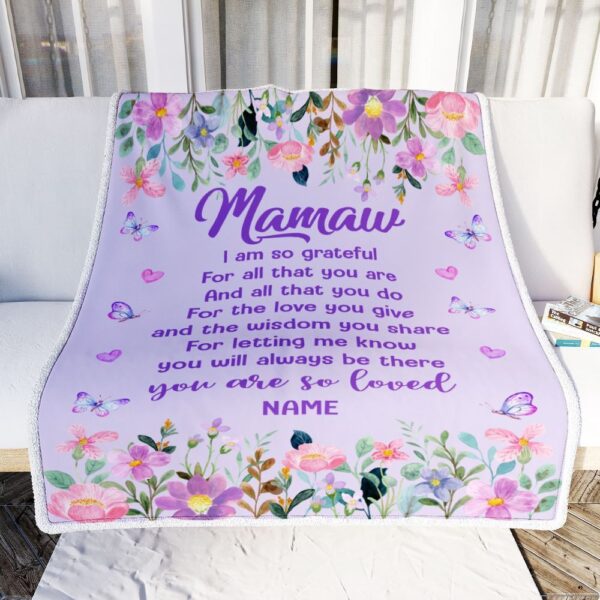 Mamaw Blanket From Granddaughter Grandson Floral Butterfly Love You Give, Personalized Blanket For Mom, Mother’s Day Gifts Blanket