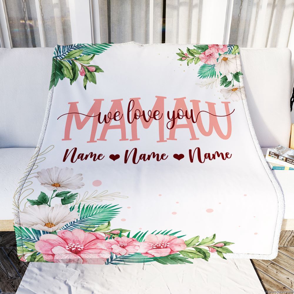 Mamaw Blanket From Grandkids Granddaughter Grandson We Love You Floral, Personalized Blanket For Mom, Mother’s Day Gifts Blanket