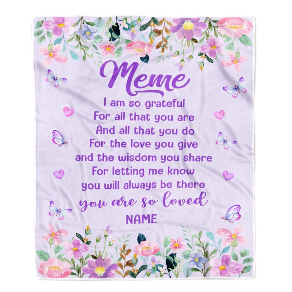 Meme Blanket From Granddaughter Grandson Floral Butterfly Love You Give, Personalized Blanket For Mom, Mother’s Day Gifts Blanket