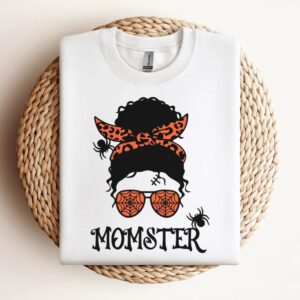 Messy Bun Momster Curly Hair Sweatshirts, Mother…