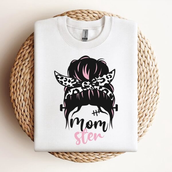 Messy Bun Momster Leopard Sweatshirt, Mother Sweatshirt, Sweatshirt For Mom, Mum Sweatshirt