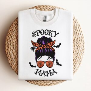 Messy Bun Spooky Mama Sweatshirt, Mother Sweatshirt,…