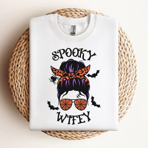Messy Bun Spooky Wifey Sweatshirt, Mother Sweatshirt, Sweatshirt For Mom, Mum Sweatshirt