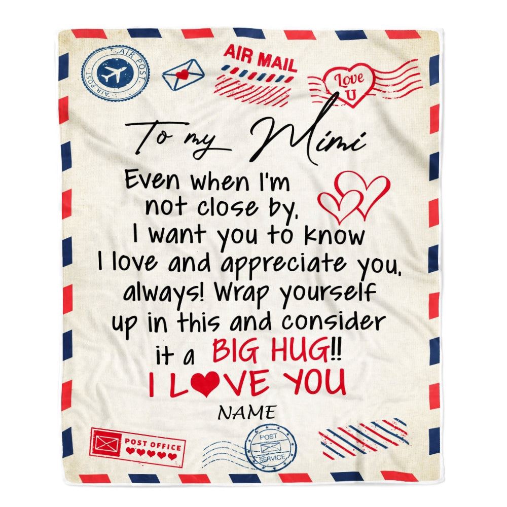 Mimi Blanket From Grandkids I Love You Hugs Air Mail Letter, Personalized Blanket For Mom, Mother’s Day Gifts Blanket
