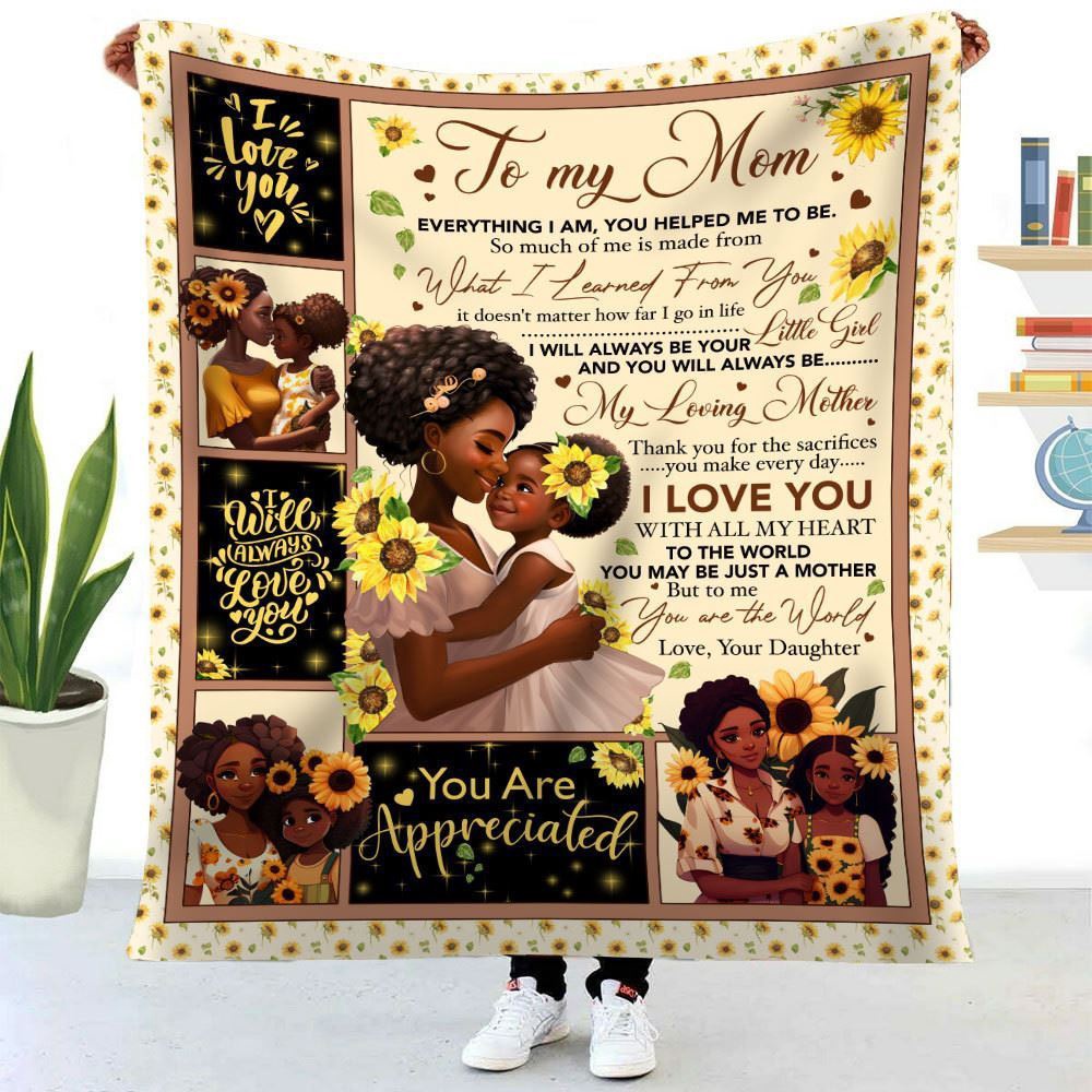 Mom Blanket, Sunflower Black Mom You Are The World Blanket From Daughter, Blankets For Mothers Day Mom Blanket, Sunflower Black Mom You Are The World Blanket From Daughter, Blankets For Mothers Day