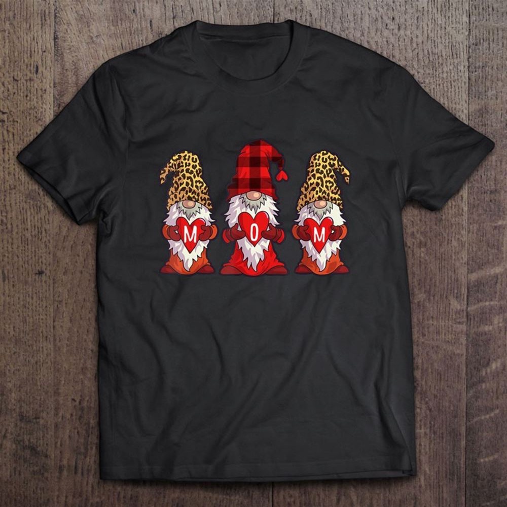 Mom Cute Leopard Red Plaid Gnomes Mother’s Day Gift Hearts T-Shirt, Mother’s Day Shirts, Mother’s Shirts