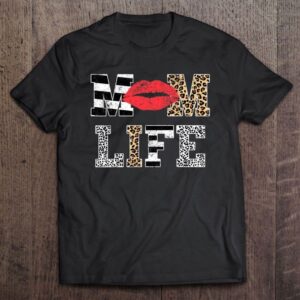 Mom Life Vintage Leopard Pattern Red Lips…