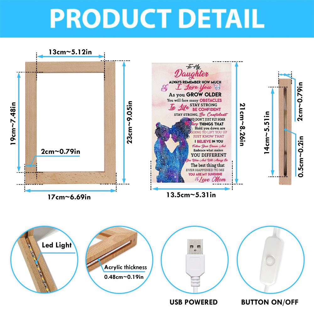 Mom To Daughter You Are My Sunshine Vertical Frame Lamp, Picture Frame Light, Frame Lamp, Mother’s Day Gifts