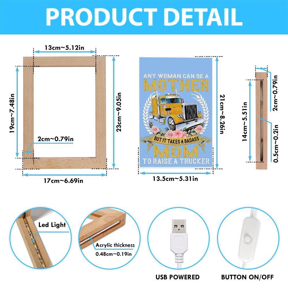 Mom To Raise A Trucker Gift For You Frame Lamp, Picture Frame Light, Frame Lamp, Mother’s Day Gifts