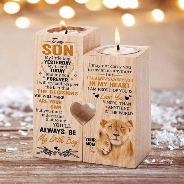 Mom To Son, I’Ll Always Carry You In My Heart Wooden Candle Holder, Mothers Day Candle