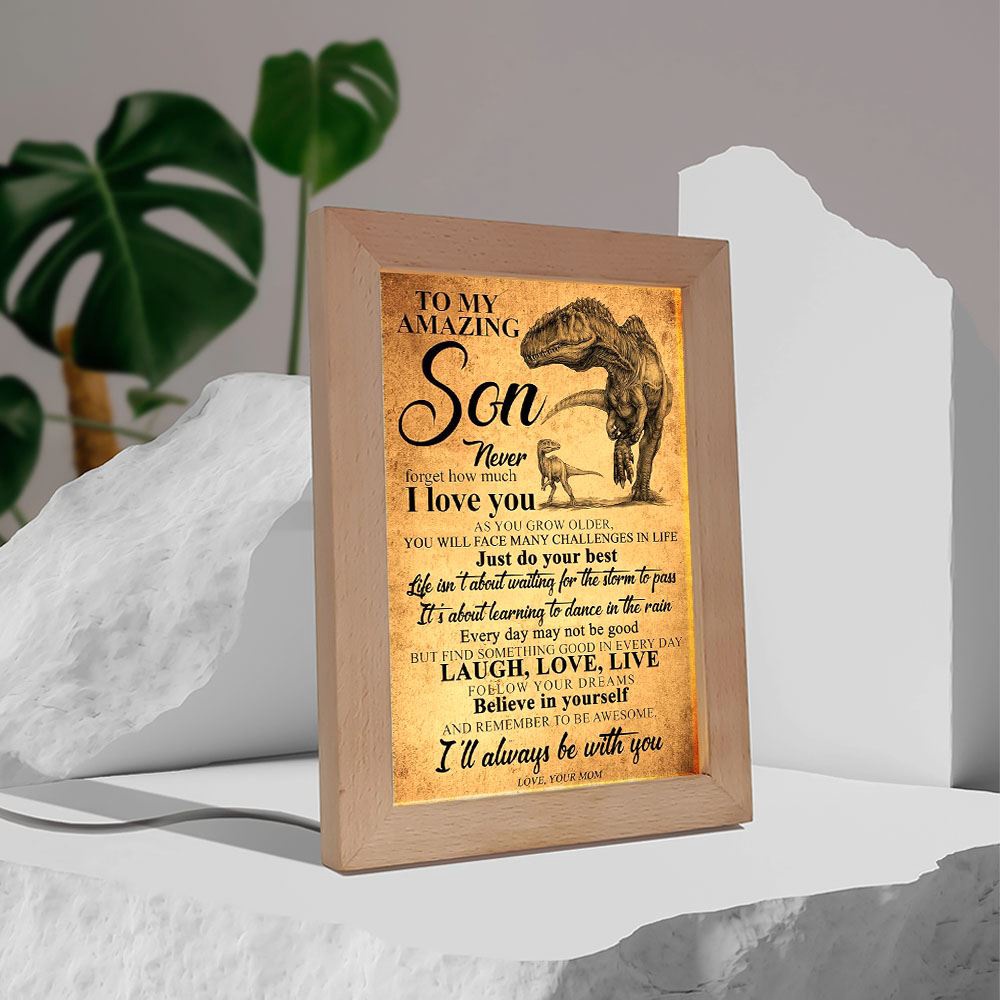 Mom To Son Never Forgot How Much I Love You Frame Lamp, Picture Frame Light, Frame Lamp, Mother’s Day Gifts