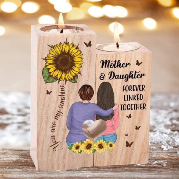 Mother Daughter, Forever Linked Together. You Are My Sunshine Heart Candle Holders, Mothers Day Candle