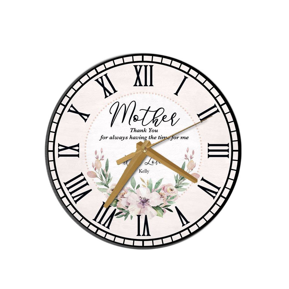 Mother Pink Watercolour Floral Mother’s Day Birthday Gift Personalised Wooden Clock, Mother’s Day Clock, Mother’s Day Gifts