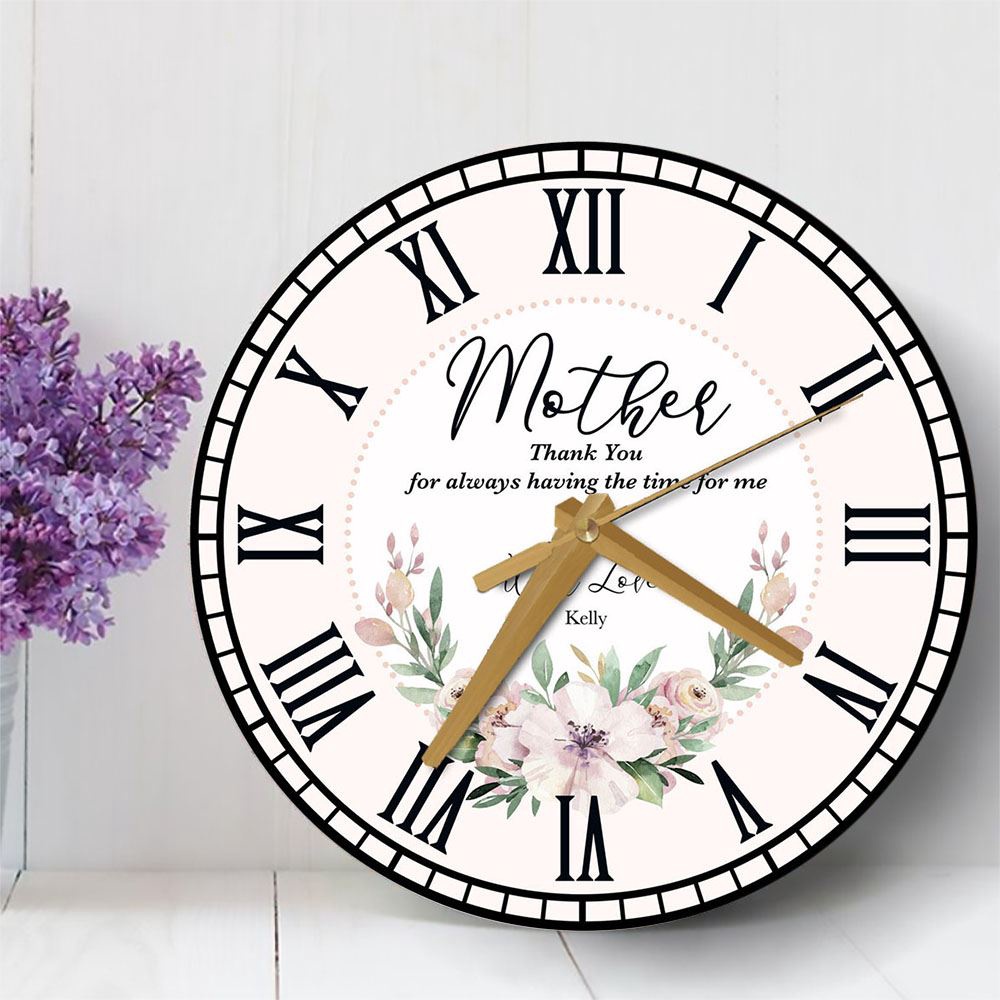 Mother Pink Watercolour Floral Mother’s Day Birthday Gift Personalised Wooden Clock, Mother’s Day Clock, Mother’s Day Gifts