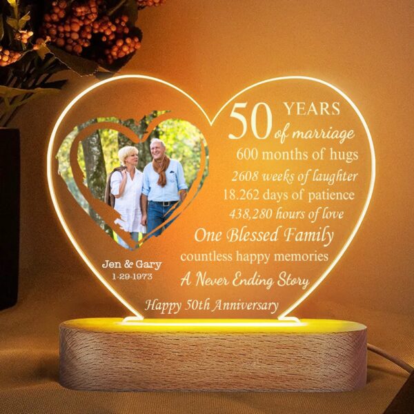 Mother’s Day Led Lights, 50th Golden Wedding Anniversary Night Light with Personalized Couple’s Names Date