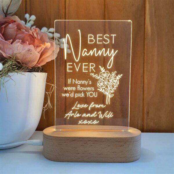 Mother’s Day Led Lights, Best Nanny Ever Bouquet 3D Led Light Wooden Base, Custom Mothers Day Gifts
