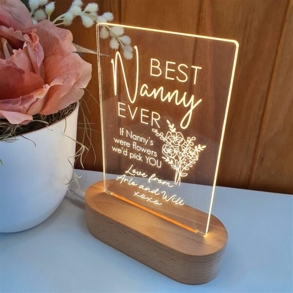 Mother’s Day Led Lights, Best Nanny Ever Bouquet 3D Led Light Wooden Base, Custom Mothers Day Gifts