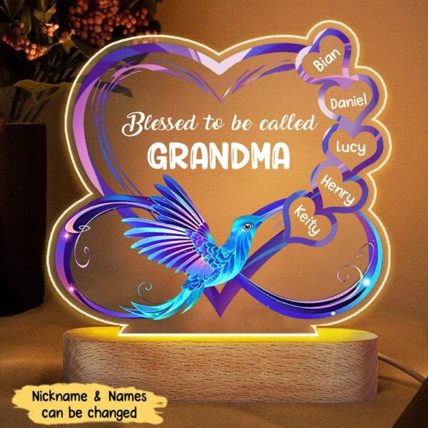 Mother’s Day Led Lights, Blessed To Be Called Grandma Personalized Acrylic Plaque Led Lamp Night Light, Custom Mothers Day Gifts