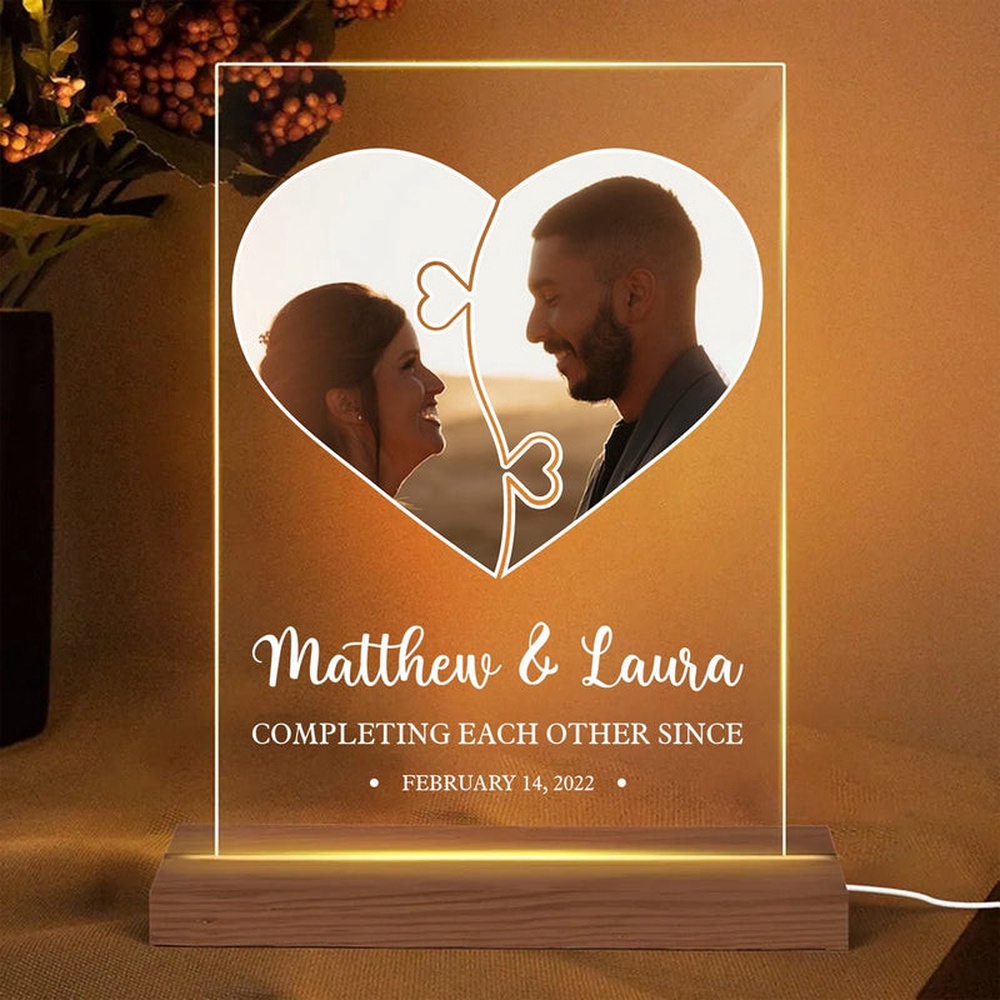 Mother’s Day Led Lights, Completing Each Other Since, Personalized Rectangle Acrylic LED Lamp, Best Gift For Couple