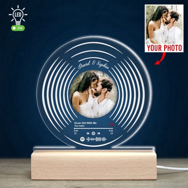 Mother’s Day Led Lights, Couple Grow Old With Me, Personalized Led Light Wooden Base With Upload Image, Gift For HimHer