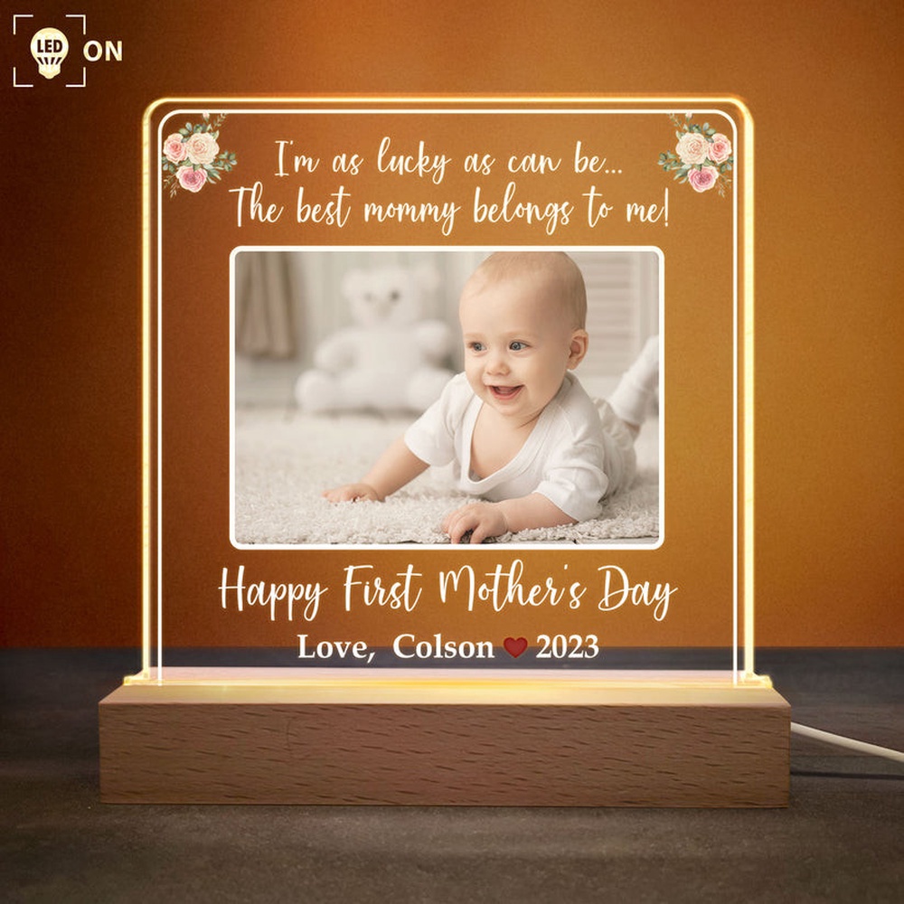 Mother’s Day Led Lights, Happy First Mother’s Day, Personalized Photo LED Light