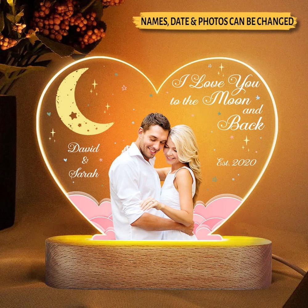 Mother’s Day Led Lights, I Love You To The Moon and Back 3D Led Light, Personalized Couple Photo Night Light