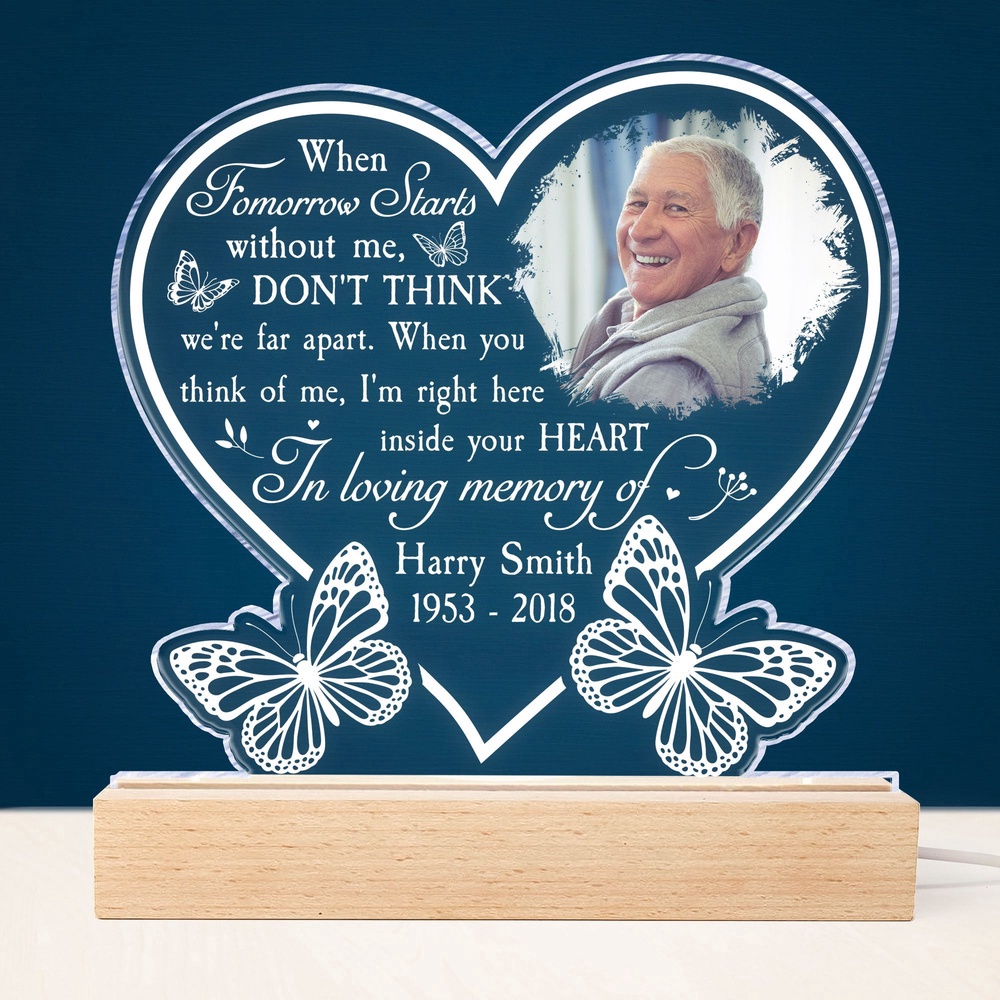 Mother’s Day Led Lights, I’m Right Here Inside Your Heart, Personalized 3D LED Light Wooden Base, Memorial Gift