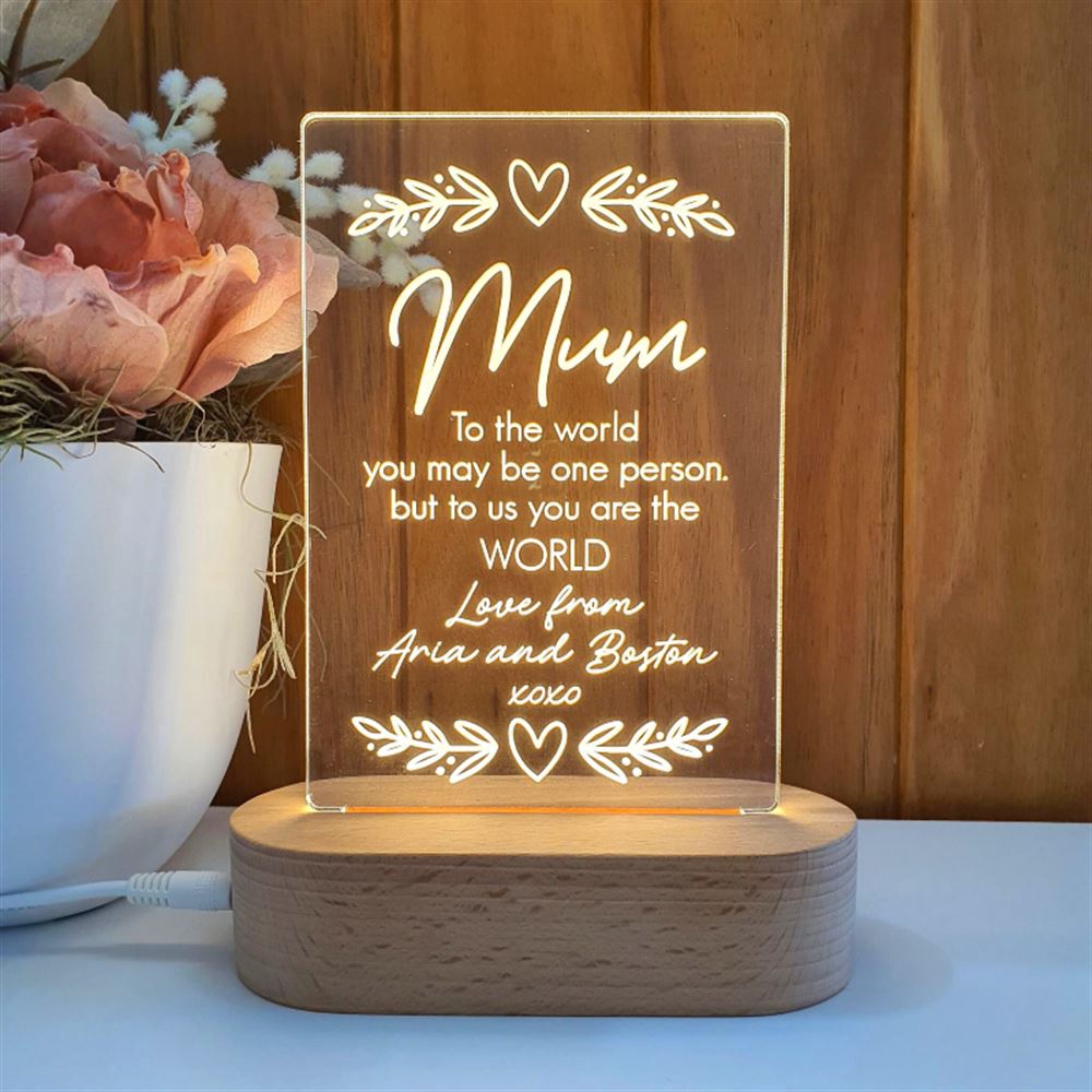 Mother’s Day Led Lights, Mum 3D Led Light Wooden Base, Mother’s Day Led Light, Custom Mothers Day Gifts