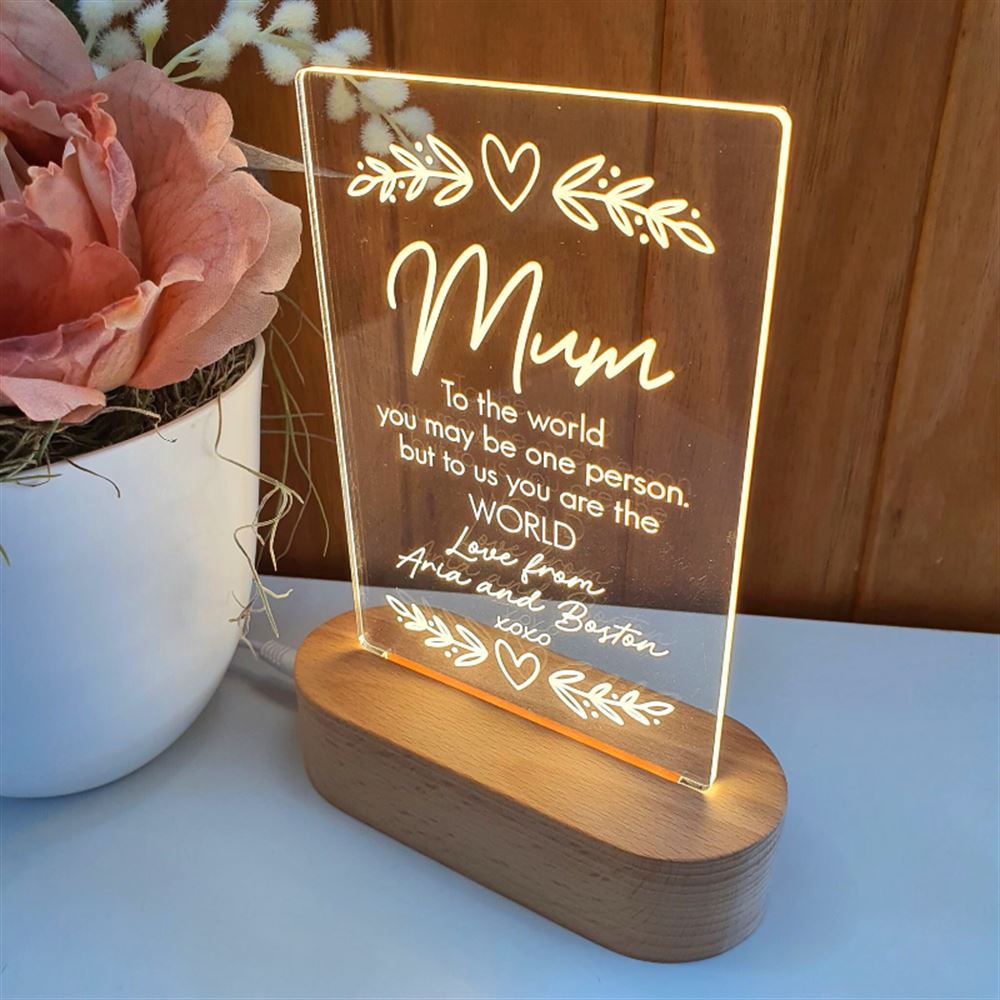 Mother’s Day Led Lights, Mum 3D Led Light Wooden Base, Mother’s Day Led Light, Custom Mothers Day Gifts