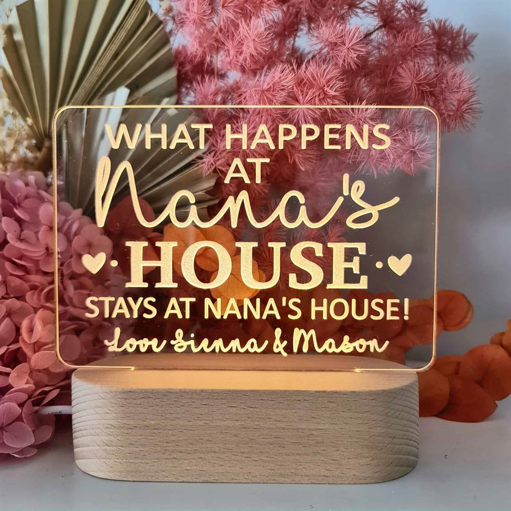 Mother’s Day Led Lights, Nanas House 3D Led Light Wooden Base, Custom Mothers Day Gifts