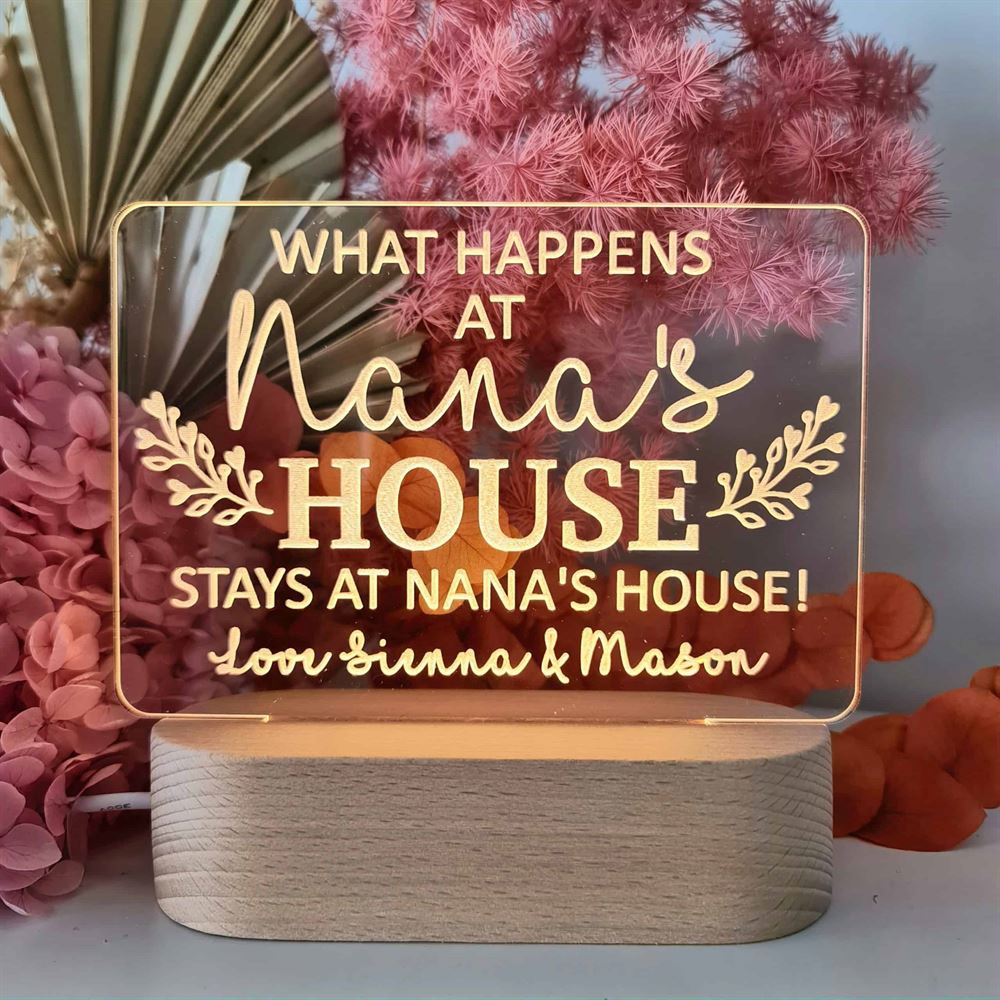 Mother’s Day Led Lights, Nanas House 3D Led Light Wooden Base, Custom Mothers Day Gifts