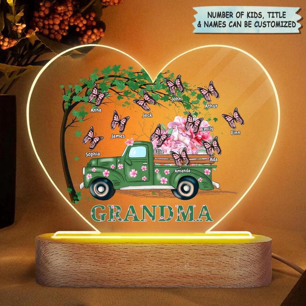 Mother’s Day Led Lights, Personalized Acrylic Led Night Light, Gift For Grandma, Floral Grandma V2, Custom Mothers Day Gifts