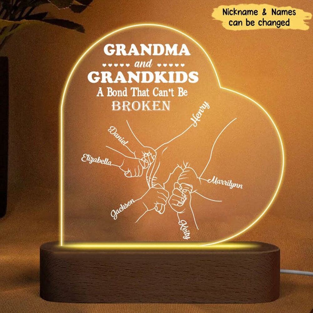 Mother’s Day Led Lights, Personalized Grandma And Grandkids A Bond That Can’T Be Broken Acrylic Plaque Led Lamp Night Light, Custom Mothers Day Gifts