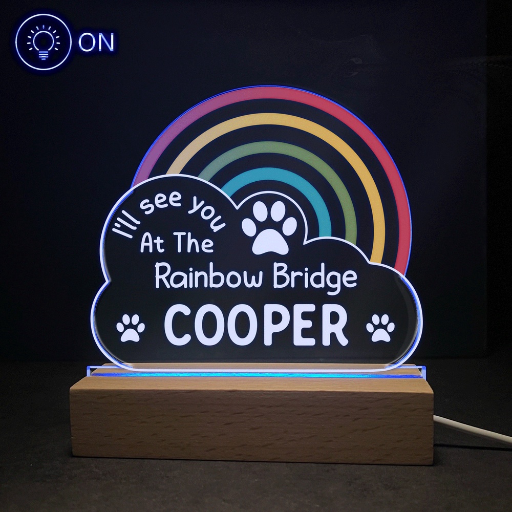 Mother’s Day Led Lights, See You At The Rainbow Bridge, Personalized Night Light Wooden Base, Memorial Gift For Pet Lovers