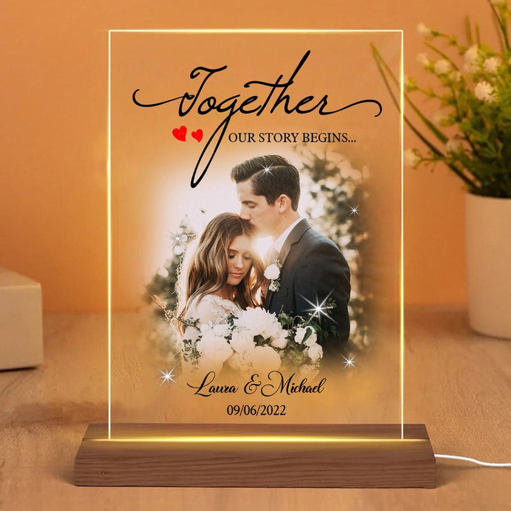 Mother’s Day Led Lights, Together, Our Story Begins, Personalized Couple Photo 3D Led Light, Best Gift For Couple