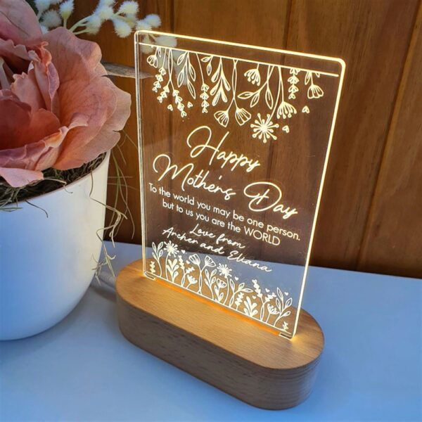 Mother’s Day Led Lights, You Are The World 3D Led Light Wooden Base, Custom Mothers Day Gifts