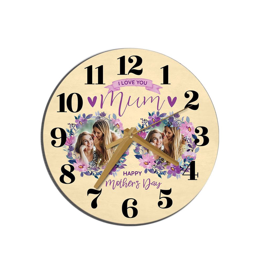 Mum Mother’s Day Gift Yellow Flower Photos Personalised Wooden Clock, Mother’s Day Clock, Custom Mothers Day Gifts