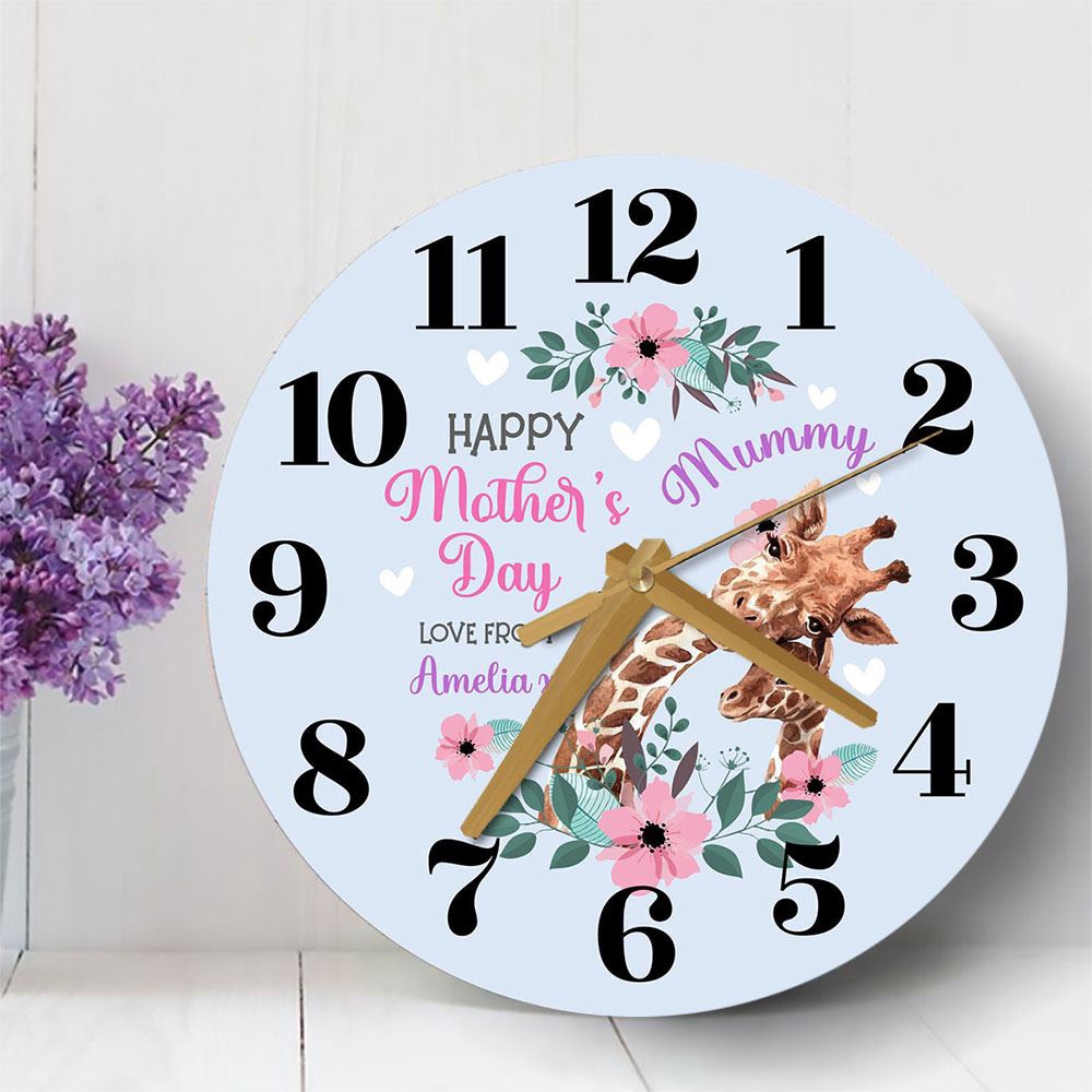 Mummy Mother’s Day Gift Giraffe Blue Personalised Wooden Clock, Mother’s Day Clock, Mother’s Day Gifts Mummy Mother’s Day Gift Giraffe Blue Personalised Wooden Clock, Mother’s Day Clock, Mother’s Day Gifts