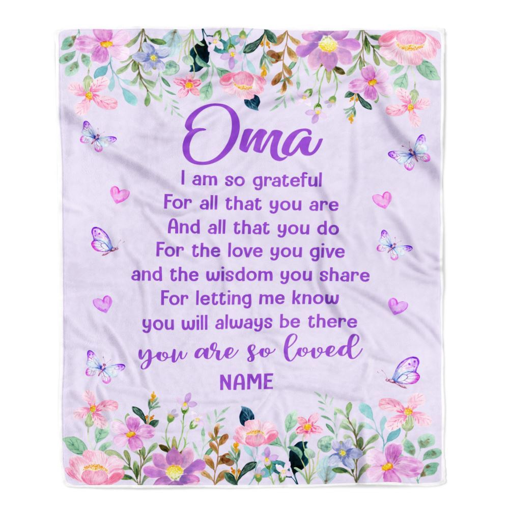Oma Blanket From Granddaughter Grandson Floral Butterfly Love You Give, Personalized Blanket For Mom, Mother’s Day Gifts Blanket
