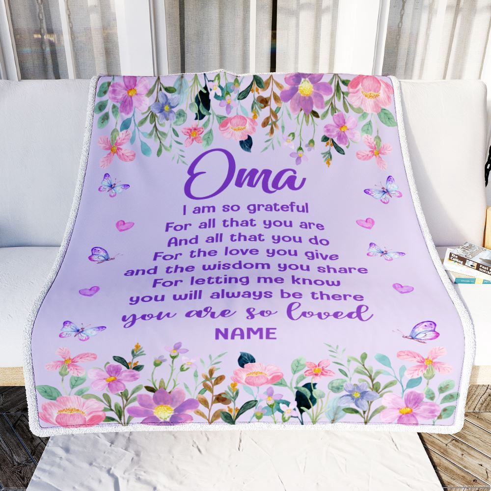 Oma Blanket From Granddaughter Grandson Floral Butterfly Love You Give, Personalized Blanket For Mom, Mother’s Day Gifts Blanket